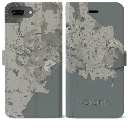 【ビクトリア（カナダ）】地図柄iPhoneケース（手帳タイプ）モノトーン・iPhone 8Plus /7Plus / 6sPlus / 6Plus 用