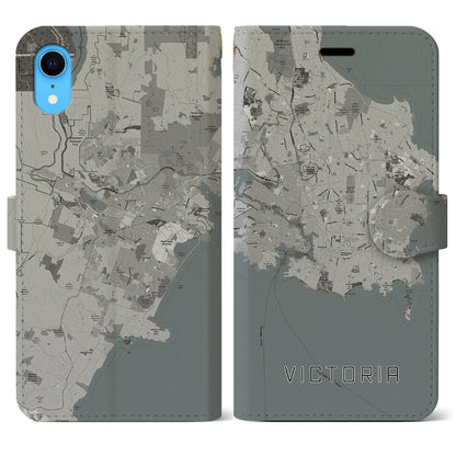 【ビクトリア（カナダ）】地図柄iPhoneケース（手帳タイプ）モノトーン・iPhone XR 用