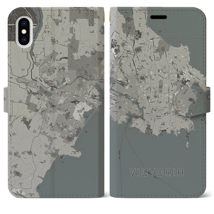【ビクトリア（カナダ）】地図柄iPhoneケース（手帳タイプ）モノトーン・iPhone XS Max 用