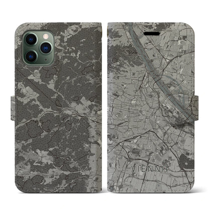 【ウィーン（オーストリア）】地図柄iPhoneケース（手帳タイプ）モノトーン・iPhone 11 Pro 用