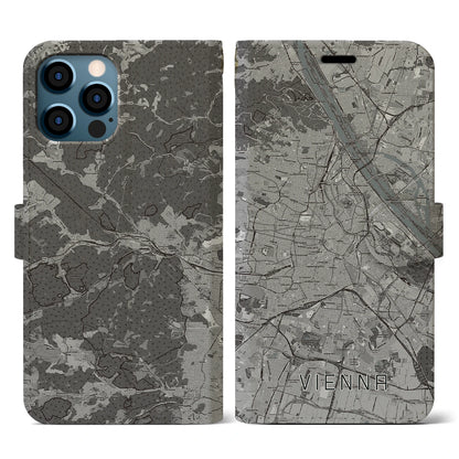 【ウィーン（オーストリア）】地図柄iPhoneケース（手帳タイプ）モノトーン・iPhone 12 / 12 Pro 用