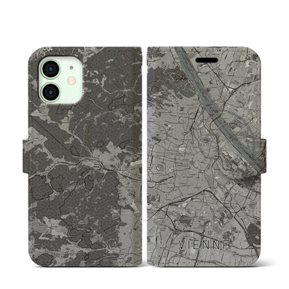【ウィーン（オーストリア）】地図柄iPhoneケース（手帳タイプ）モノトーン・iPhone 12 mini 用