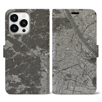 【ウィーン（オーストリア）】地図柄iPhoneケース（手帳タイプ）モノトーン・iPhone 13 Pro 用