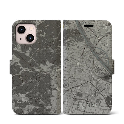 【ウィーン（オーストリア）】地図柄iPhoneケース（手帳タイプ）モノトーン・iPhone 13 mini 用