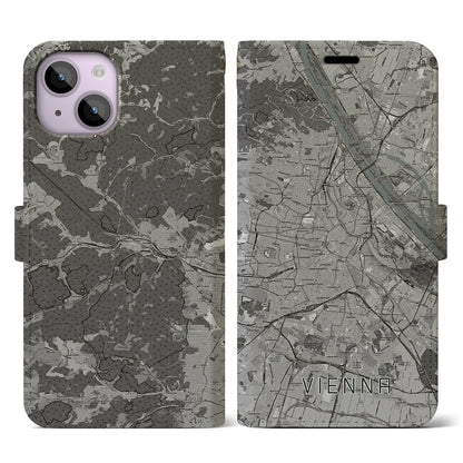 【ウィーン（オーストリア）】地図柄iPhoneケース（手帳タイプ）モノトーン・iPhone 14 用