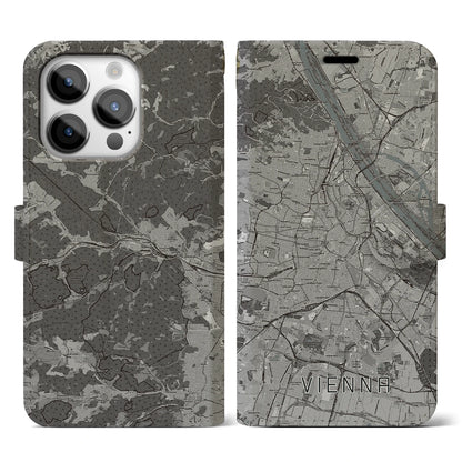 【ウィーン（オーストリア）】地図柄iPhoneケース（手帳タイプ）モノトーン・iPhone 14 Pro 用