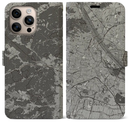 【ウィーン（オーストリア）】地図柄iPhoneケース（手帳タイプ）モノトーン・iPhone 16 Plus 用
