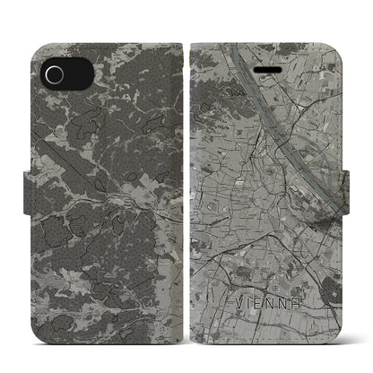 【ウィーン（オーストリア）】地図柄iPhoneケース（手帳タイプ）モノトーン・iPhone SE（第3 / 第2世代） / 8 / 7 / 6s / 6 用