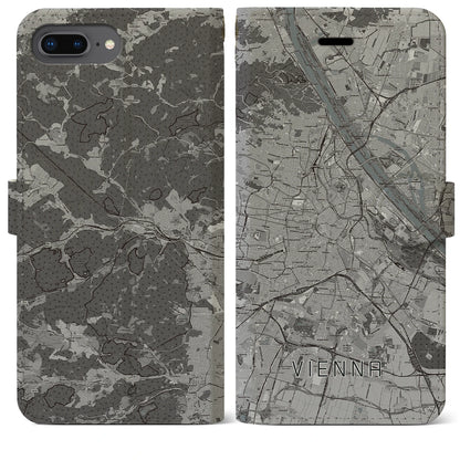 【ウィーン（オーストリア）】地図柄iPhoneケース（手帳タイプ）モノトーン・iPhone 8Plus /7Plus / 6sPlus / 6Plus 用
