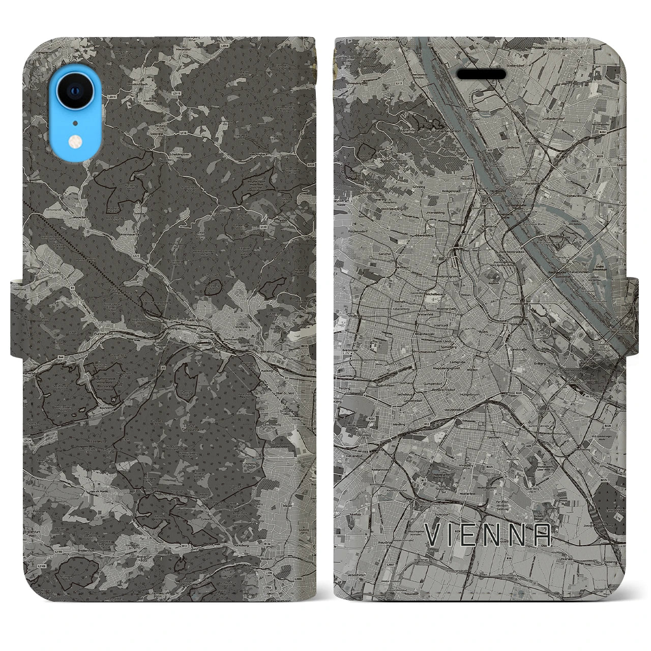 【ウィーン】地図柄iPhoneケース（手帳両面タイプ・モノトーン）iPhone XR 用