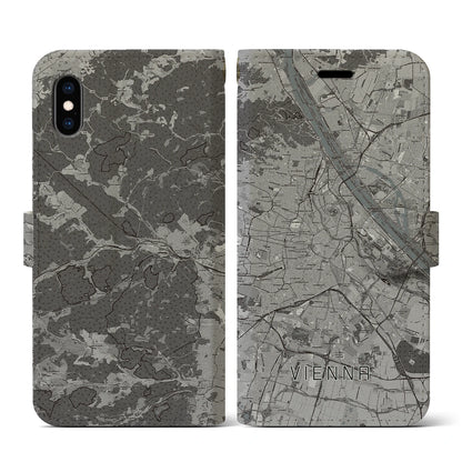【ウィーン（オーストリア）】地図柄iPhoneケース（手帳タイプ）モノトーン・iPhone XS / X 用