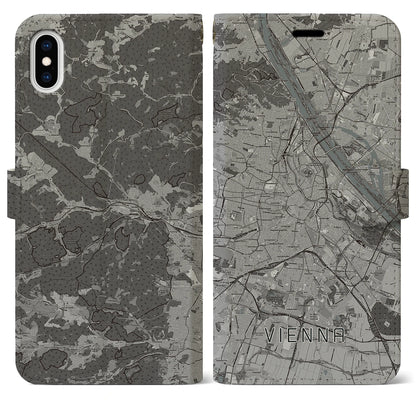 【ウィーン（オーストリア）】地図柄iPhoneケース（手帳タイプ）モノトーン・iPhone XS Max 用