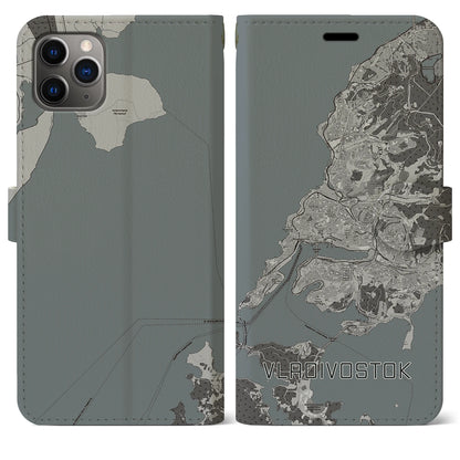 【ウラジオストク（ロシア）】地図柄iPhoneケース（手帳タイプ）モノトーン・iPhone 11 Pro Max 用