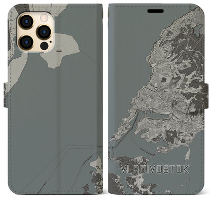 【ウラジオストク（ロシア）】地図柄iPhoneケース（手帳タイプ）モノトーン・iPhone 12 Pro Max 用