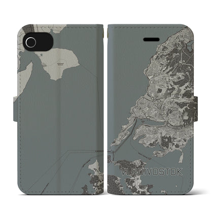 【ウラジオストク（ロシア）】地図柄iPhoneケース（手帳タイプ）モノトーン・iPhone SE（第3 / 第2世代） / 8 / 7 / 6s / 6 用