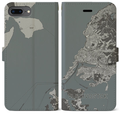 【ウラジオストク（ロシア）】地図柄iPhoneケース（手帳タイプ）モノトーン・iPhone 8Plus /7Plus / 6sPlus / 6Plus 用