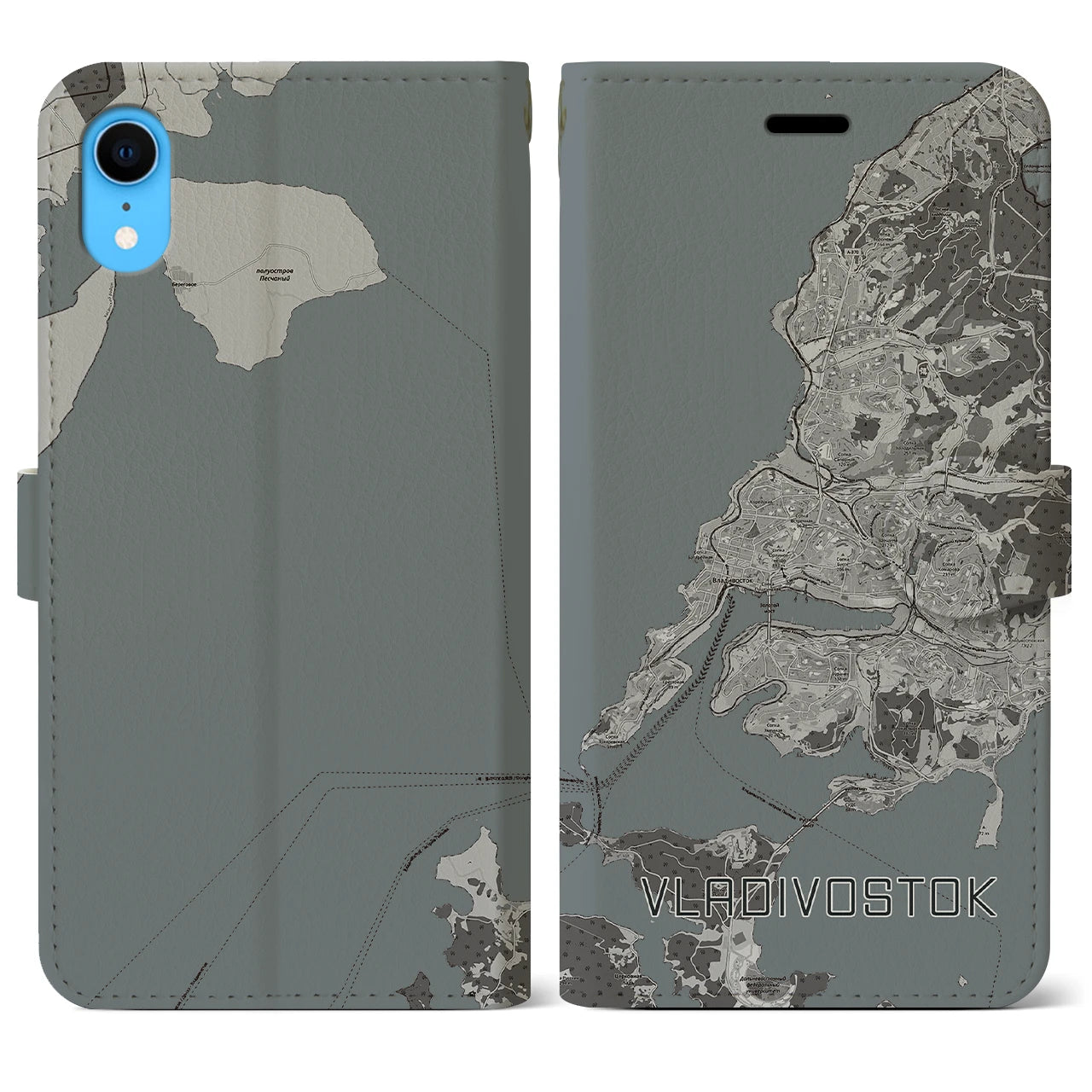 【ウラジオストク】地図柄iPhoneケース（手帳両面タイプ・モノトーン）iPhone XR 用