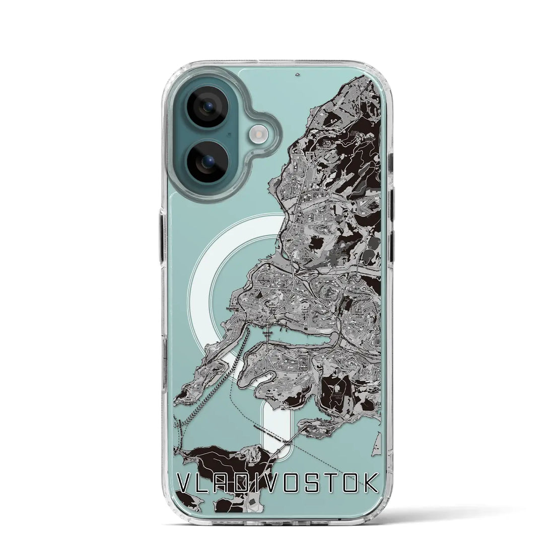 【ウラジオストク(ロシア)】地図柄iPhoneケース(MagSafeタイプ)モノトーン・iPhone 16 Pro 用