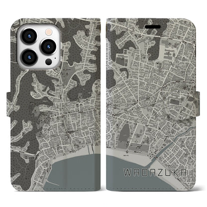【和田塚（神奈川県）】地図柄iPhoneケース（手帳タイプ）モノトーン・iPhone 13 Pro 用