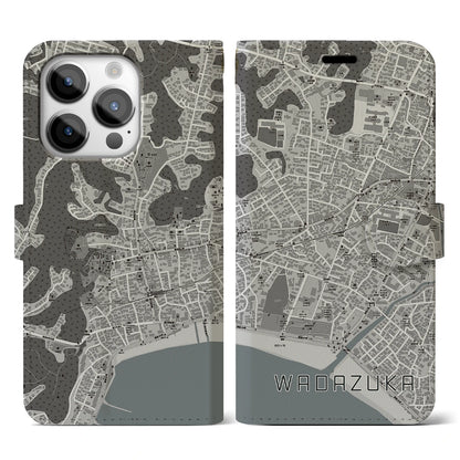 【和田塚（神奈川県）】地図柄iPhoneケース（手帳タイプ）モノトーン・iPhone 14 Pro 用