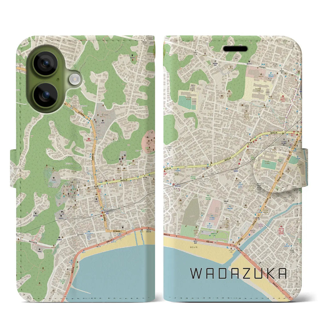 【和田塚（神奈川県）】地図柄iPhoneケース（手帳タイプ）ナチュラル・iPhone 17 Pro Max 用