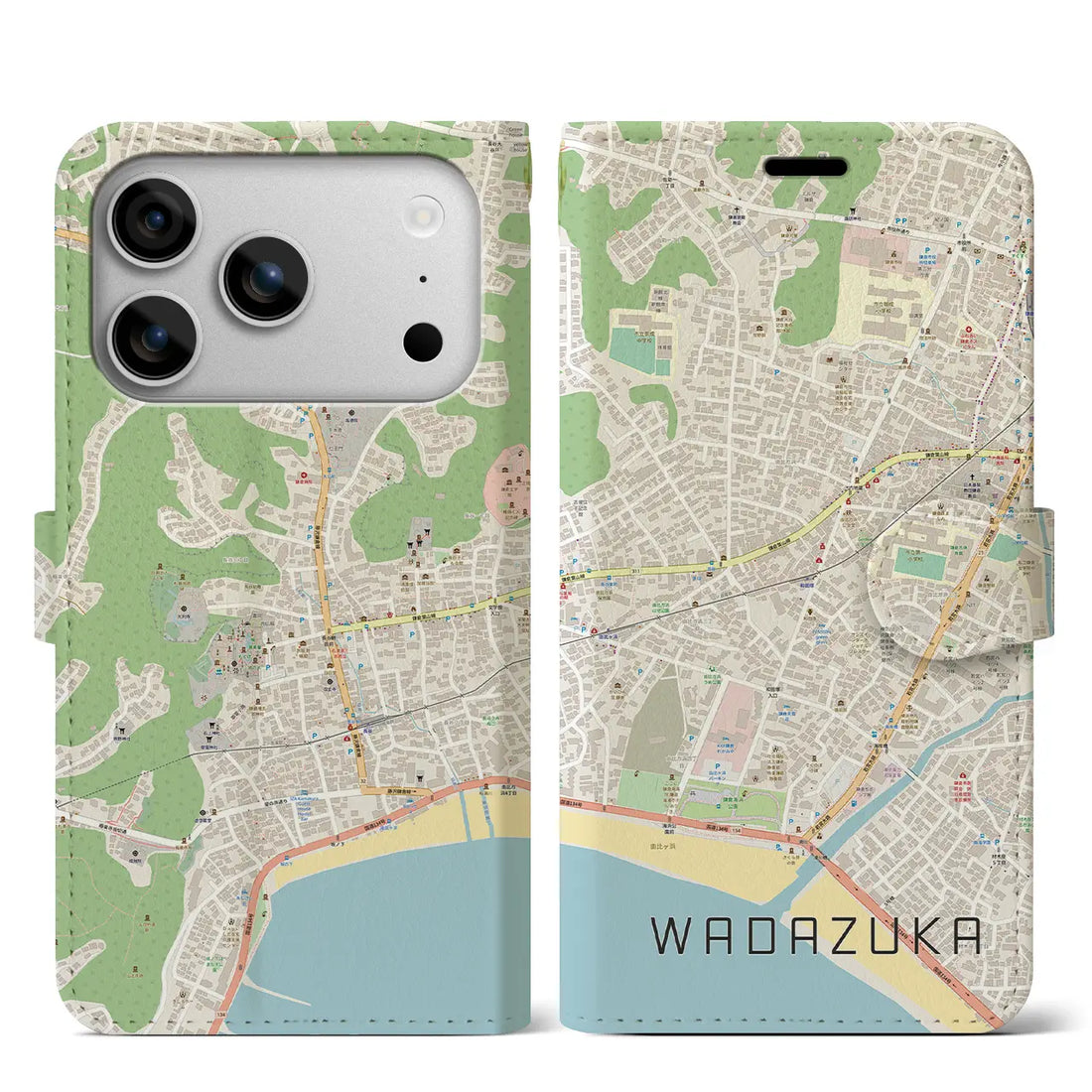 【和田塚（神奈川県）】地図柄iPhoneケース（手帳タイプ）モノトーン・iPhone 17 Pro Max 用