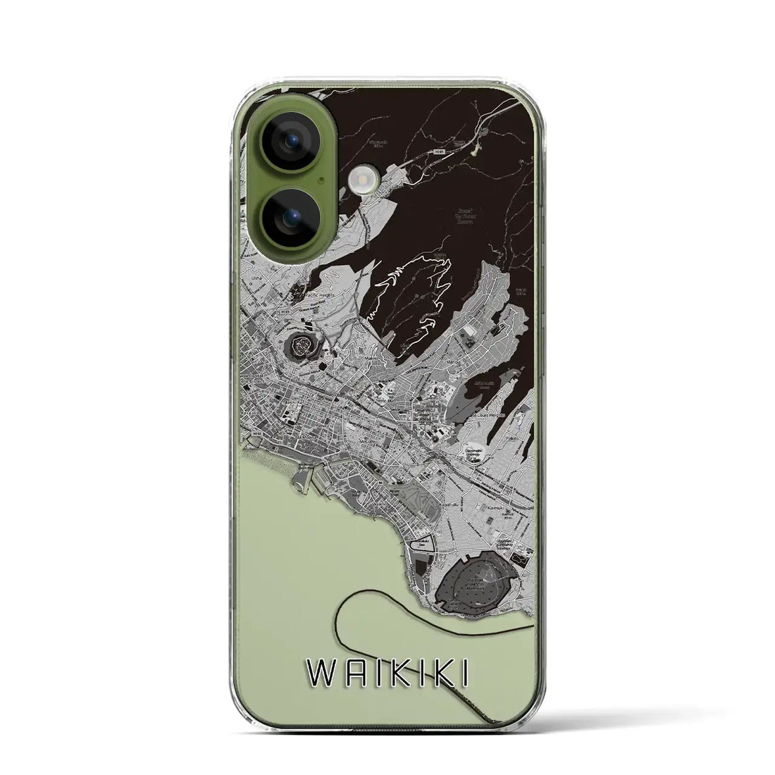 【ワイキキ2(アメリカ)】地図柄iPhoneケース(クリアタイプ)モノトーン・iPhone 17 Pro Max 用