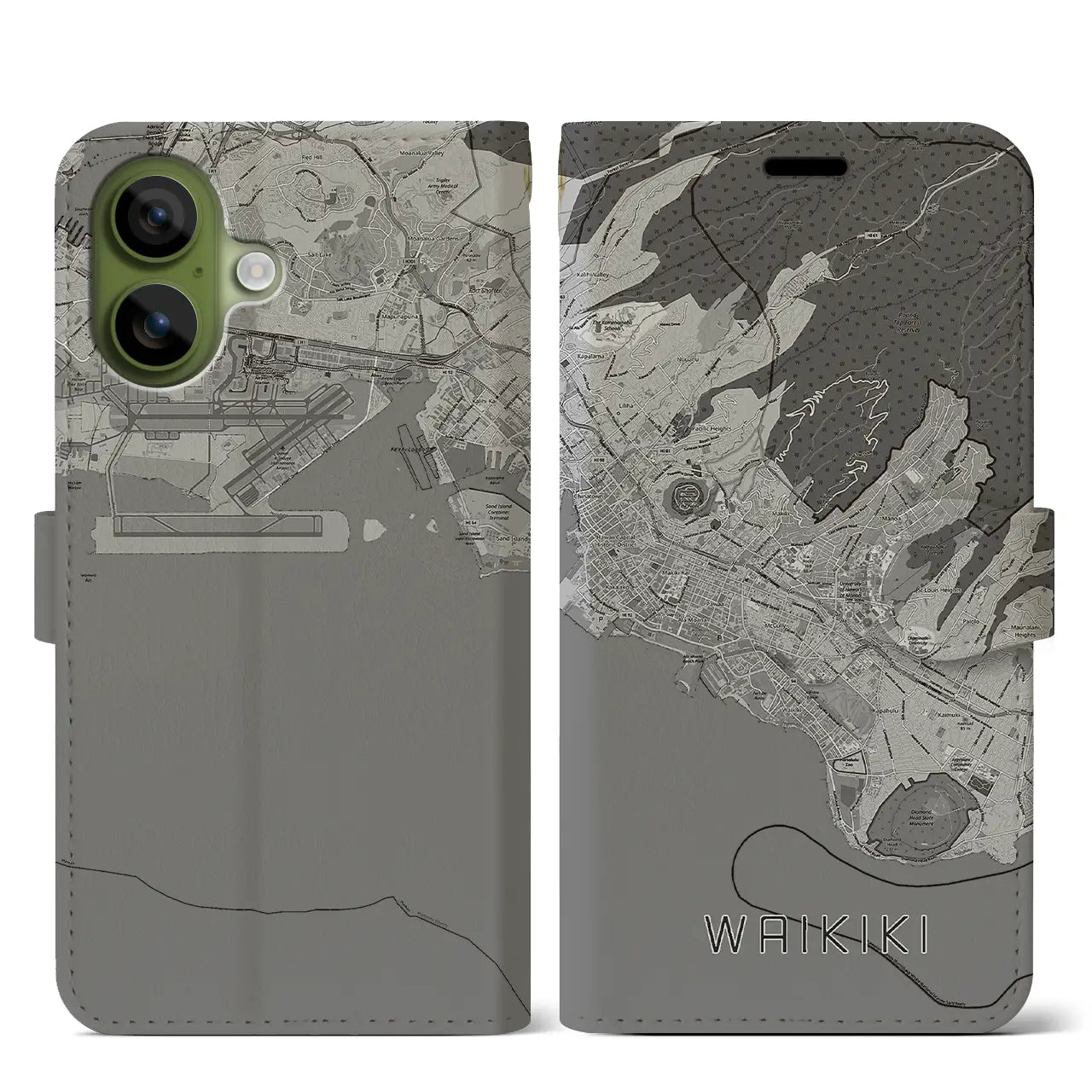 【ワイキキ2（アメリカ）】地図柄iPhoneケース（手帳タイプ）