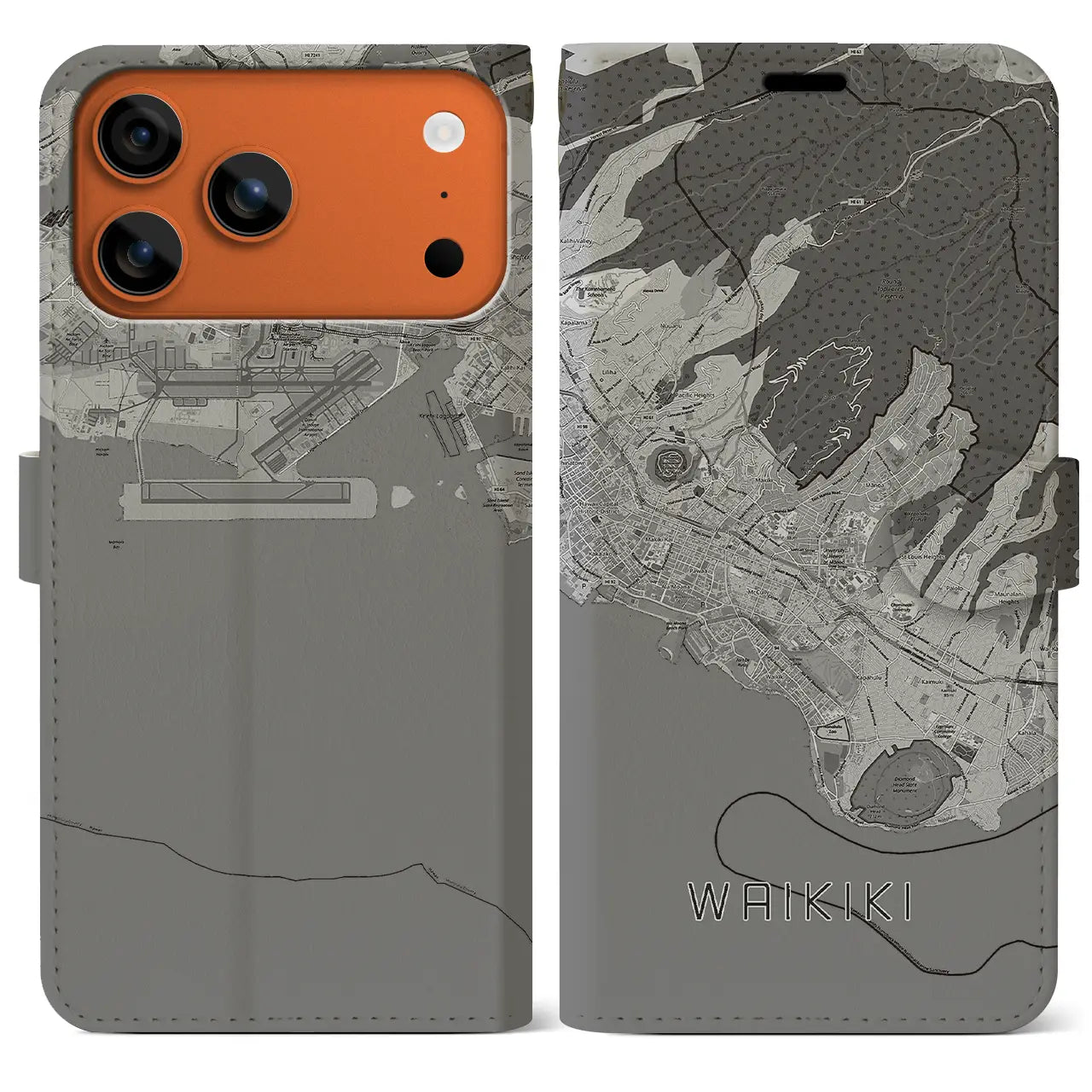 【ワイキキ2（アメリカ）】地図柄iPhoneケース（手帳タイプ）