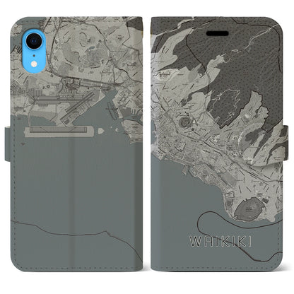 【ワイキキ2（アメリカ）】地図柄iPhoneケース（手帳タイプ）モノトーン・iPhone XR 用