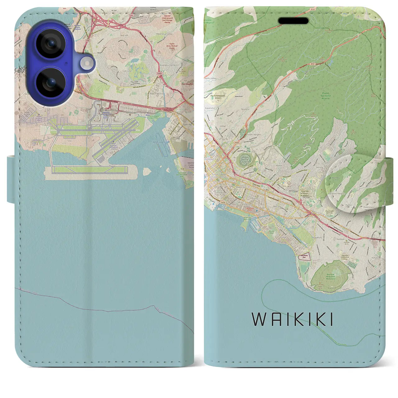 【ワイキキ2（アメリカ）】地図柄iPhoneケース（手帳タイプ）ナチュラル・iPhone 16 Pro Max 用