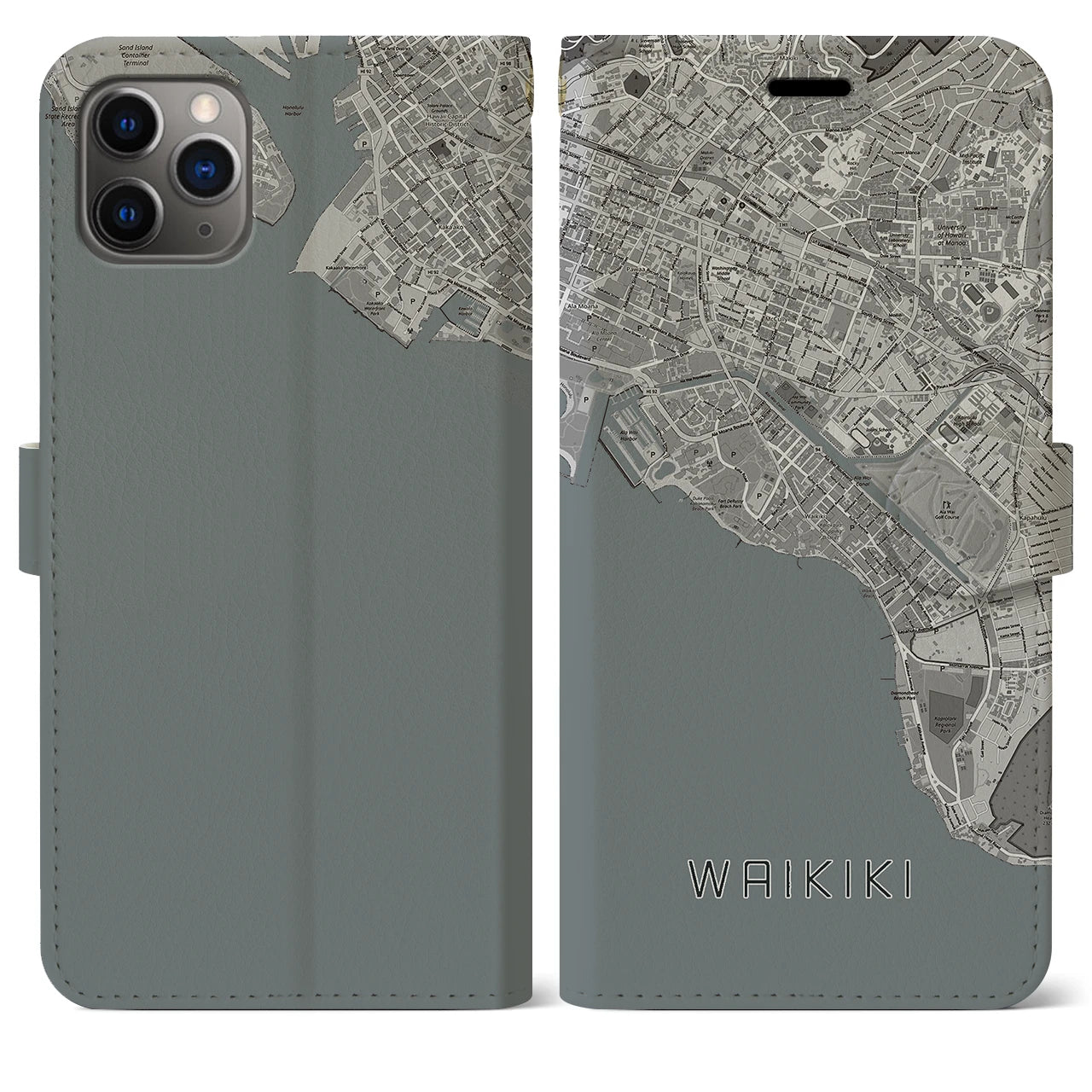 【ワイキキ（アメリカ）】地図柄iPhoneケース（手帳タイプ）