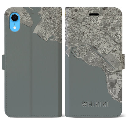 【ワイキキ（アメリカ）】地図柄iPhoneケース（手帳タイプ）モノトーン・iPhone XR 用