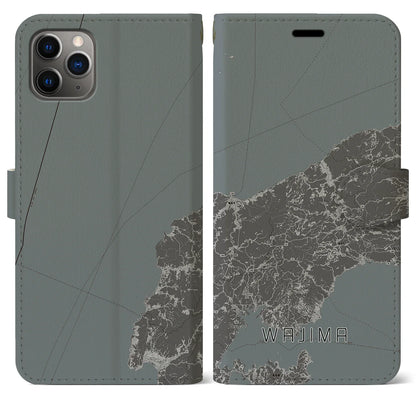 【輪島（石川県）】地図柄iPhoneケース（手帳タイプ）モノトーン・iPhone 11 Pro Max 用