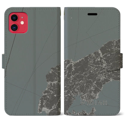 【輪島（石川県）】地図柄iPhoneケース（手帳タイプ）モノトーン・iPhone 11 用