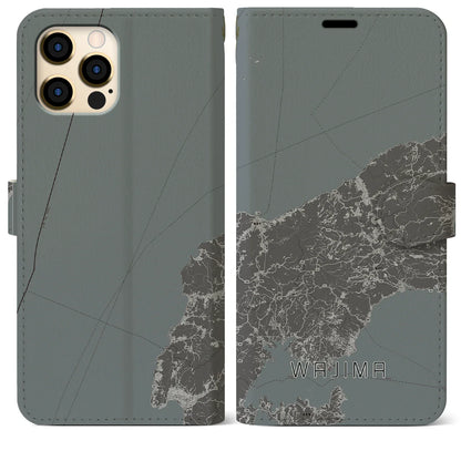 【輪島（石川県）】地図柄iPhoneケース（手帳タイプ）モノトーン・iPhone 12 Pro Max 用