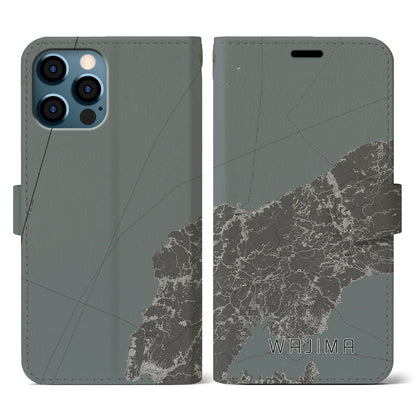 【輪島（石川県）】地図柄iPhoneケース（手帳タイプ）モノトーン・iPhone 12 / 12 Pro 用