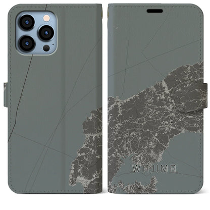 【輪島（石川県）】地図柄iPhoneケース（手帳タイプ）モノトーン・iPhone 13 Pro Max 用