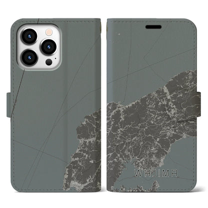 【輪島（石川県）】地図柄iPhoneケース（手帳タイプ）モノトーン・iPhone 13 Pro 用