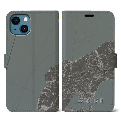 【輪島（石川県）】地図柄iPhoneケース（手帳タイプ）モノトーン・iPhone 13 用