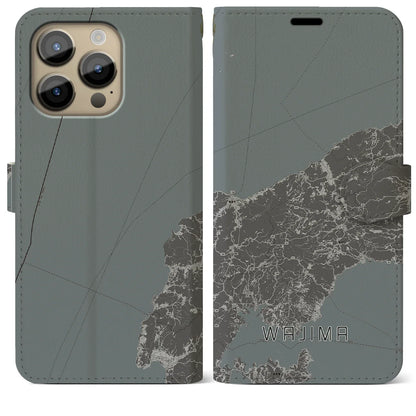 【輪島（石川県）】地図柄iPhoneケース（手帳タイプ）モノトーン・iPhone 14 Pro Max 用