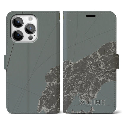 【輪島（石川県）】地図柄iPhoneケース（手帳タイプ）モノトーン・iPhone 14 Pro 用
