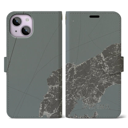 【輪島（石川県）】地図柄iPhoneケース（手帳タイプ）モノトーン・iPhone 14 用