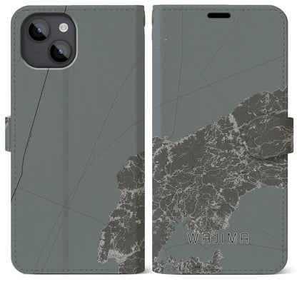【輪島（石川県）】地図柄iPhoneケース（手帳タイプ）モノトーン・iPhone 14 Plus 用