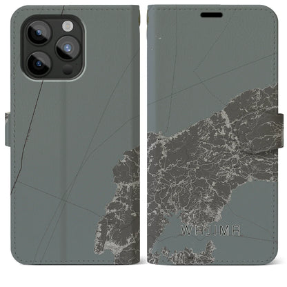 【輪島（石川県）】地図柄iPhoneケース（手帳タイプ）モノトーン・iPhone 15 Pro Max 用