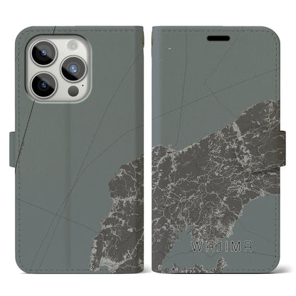 【輪島（石川県）】地図柄iPhoneケース（手帳タイプ）モノトーン・iPhone 15 Pro 用