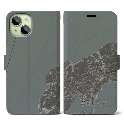 【輪島（石川県）】地図柄iPhoneケース（手帳タイプ）モノトーン・iPhone 15 用
