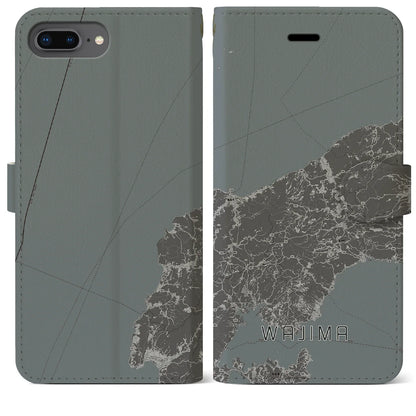 【輪島（石川県）】地図柄iPhoneケース（手帳タイプ）モノトーン・iPhone 8Plus /7Plus / 6sPlus / 6Plus 用