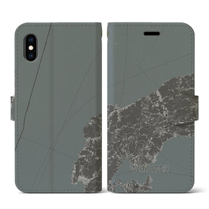 【輪島（石川県）】地図柄iPhoneケース（手帳タイプ）モノトーン・iPhone XS / X 用