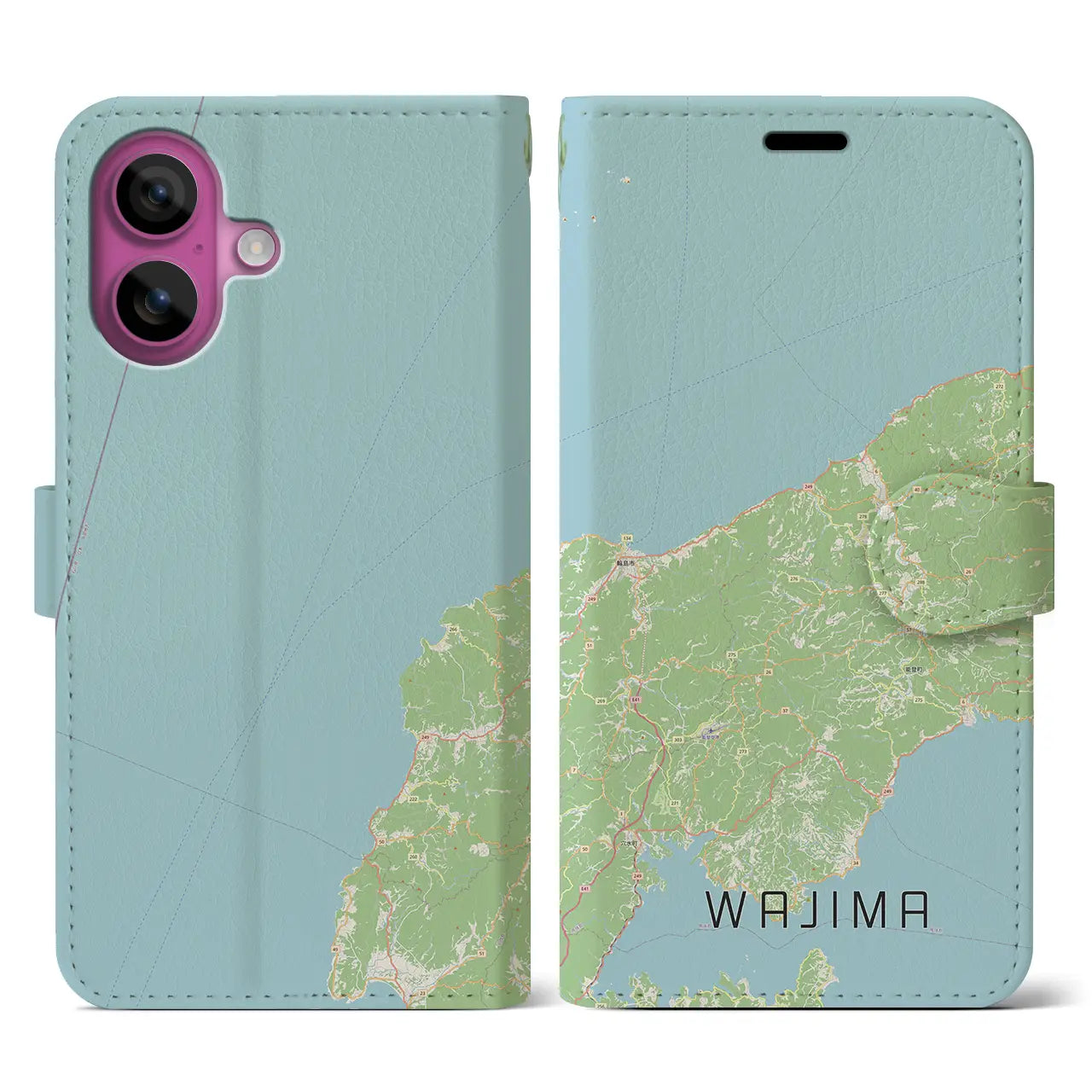 【輪島（石川県）】地図柄iPhoneケース（手帳タイプ）ナチュラル・iPhone 16 Pro 用